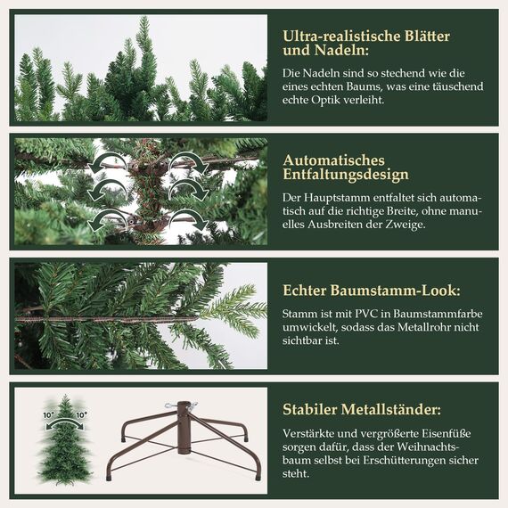 SALCAR Künstlicher Weihnachtsbaum 180 cm – Realistischer Tannenbaum aus hochwertigem PVC, naturgetreuer Premium-Christbaum
