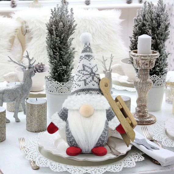 Gehydy Weihnachtswichtel Figuren 3er Set Weihnachtsdeko Wichtel Weihnachten Deko Wichtel Zubehör Dekoration Christmas für Home Küche - Grau