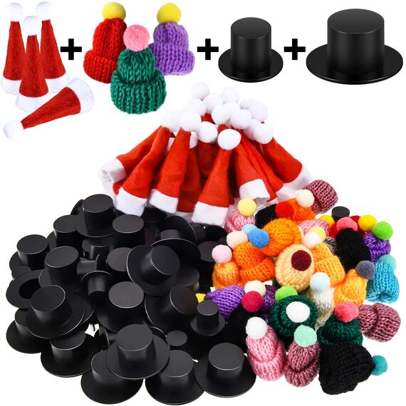 WILLBOND 120 Stück Mini Weihnachten Strickmütze Mini Rote Weihnachtsmütze Schwarz Plastik Weihnachtsmütze Weihnachten Puppe Basteln Hut für Christbaum Ornaments DIY Handwerk Kunst Dekoration