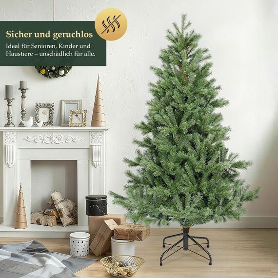 SALCAR Künstlicher Weihnachtsbaum 150 cm aus 90% PE Spritzguss, Premium Nordmanntanne, realistischer Christbaum mit Schnellaufbau Klappsystem