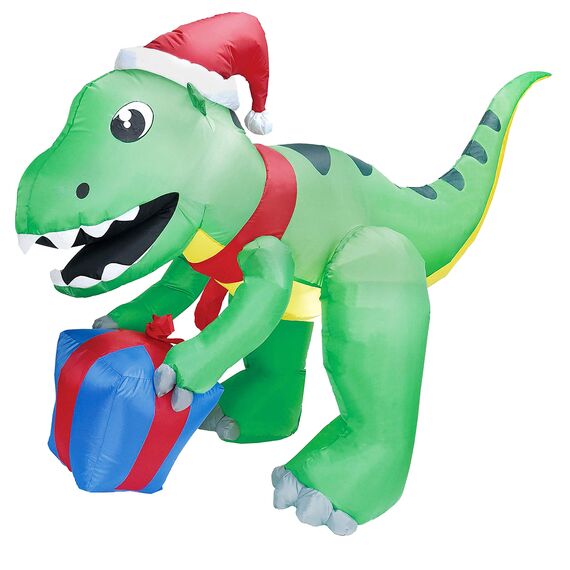 Joiedomi 5ft große Dinosaurier Weihnachten aufblasbare Dekoration, Blow Up Dinosaurier mit Geschenk-Box aufblasbare Build-in LEDs leuchtende riesige Weihnachten Hof Dekor für Xmas