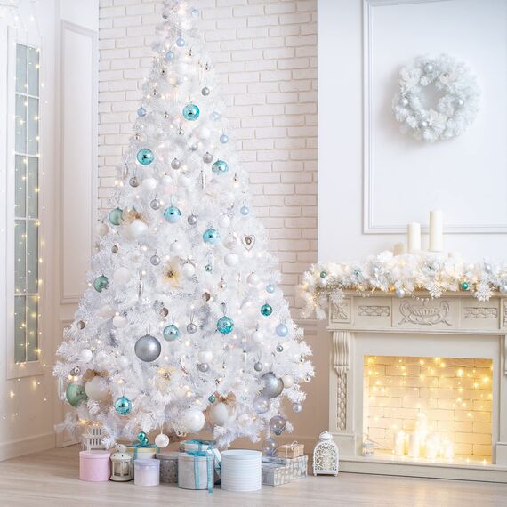 SALCAR Künstlicher Weihnachtsbaum 210 cm Weiss, Tannenbaum Künstlich mit Handschuhen und Metallständer, Christbaum als Weihnachtsdeko Innen