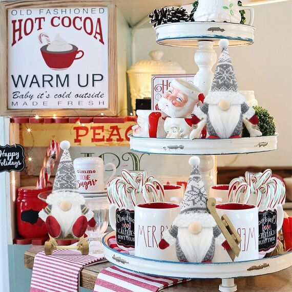 Gehydy Weihnachtswichtel Figuren 3er Set Weihnachtsdeko Wichtel Weihnachten Deko Wichtel Zubehör Dekoration Christmas für Home Küche - Grau