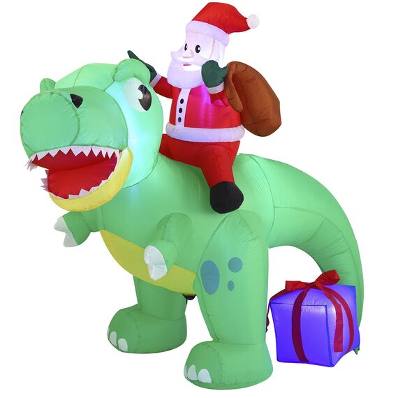 Joiedomi 1.8M/ 6FT Weihnachten aufblasbarer Dinosaurier mit eingebauten LEDs, Blow Up Dinosaurier mit Santa für Weihnachten aufblasbare Outdoor-Dekoration Xmas Party, Outdoor