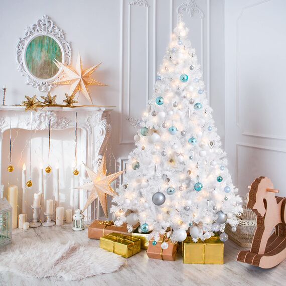 SALCAR Weihnachtsbaum Künstlich 180 cm Weiss, Künstlicher Tannenbaum mit Handschuhen und Metallständer, Weihnachtsbäume als Weihnachtsdeko Innen