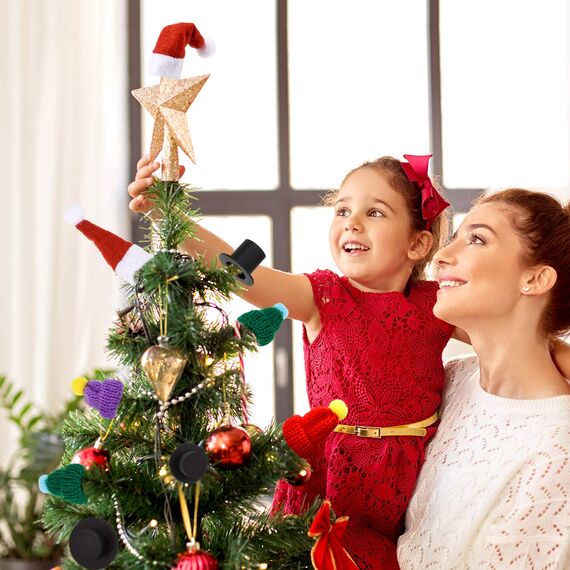 WILLBOND 120 Stück Mini Weihnachten Strickmütze Mini Rote Weihnachtsmütze Schwarz Plastik Weihnachtsmütze Weihnachten Puppe Basteln Hut für Christbaum Ornaments DIY Handwerk Kunst Dekoration