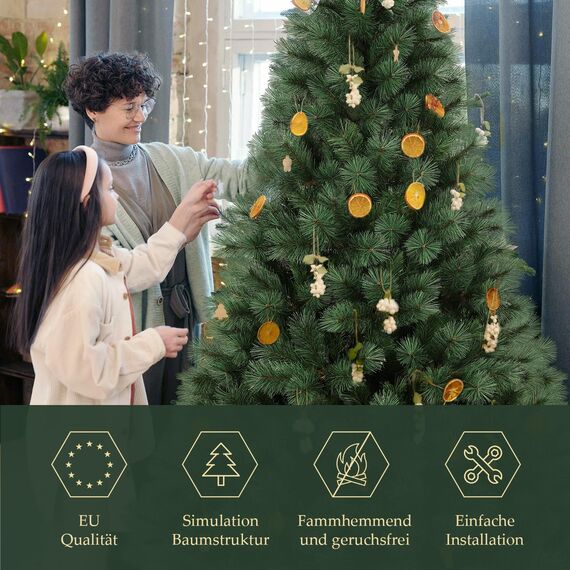 SALCAR Künstlicher Weihnachtsbaum 210 cm, Kiefer Tannenbaum (Ø ca. 122 cm) mit Metallständer, Schnellaufbau-Klappsystem, 2,1 m Christbaum für Innenbereich, einfacher Aufbau