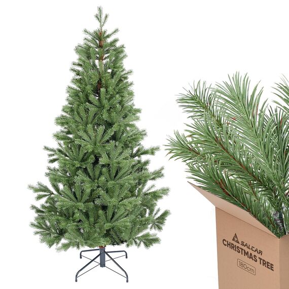 SALCAR Künstlicher Weihnachtsbaum 180 cm aus 90% PE Spritzguss, Premium Nordmanntanne, realistischer Christbaum mit Schnellaufbau Klappsystem
