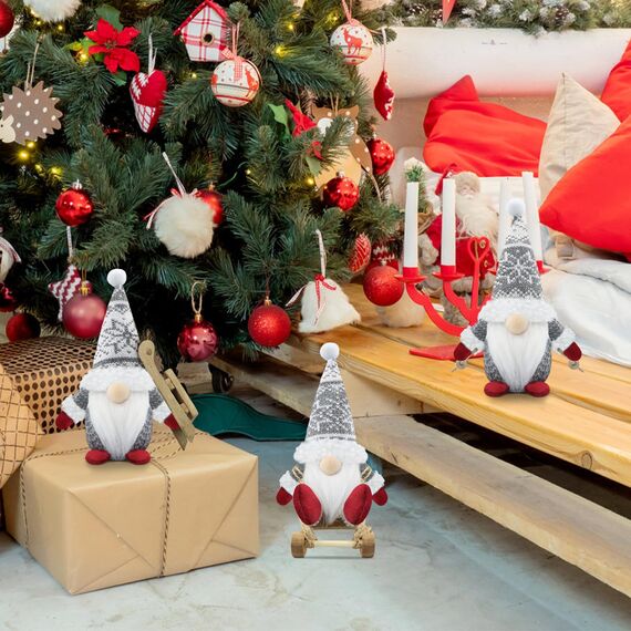 Gehydy Weihnachtswichtel Figuren 3er Set Weihnachtsdeko Wichtel Weihnachten Deko Wichtel Zubehör Dekoration Christmas für Home Küche - Grau