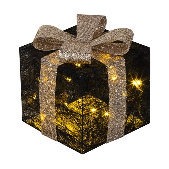 Bambelaa! 3er Led Deko Geschenke Leucht Boxen Timer Weihnachts Dekoration Weihnachtsdeko Beleuchtet Deko Weihnachten Schwarz-Gold