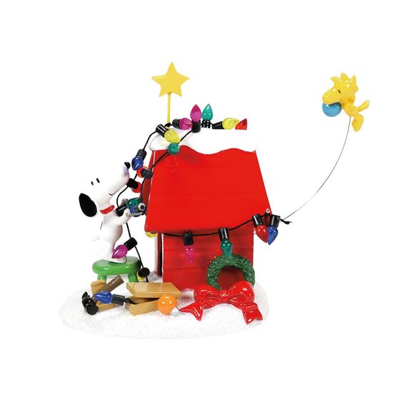 Department 56 Peanuts Dekoration Snoopy's Hundehaus Woodstock Weihnachtsbeleuchtung, aus Kunststoffharz, Kunststoff, Stahl, 20,3 cm rot