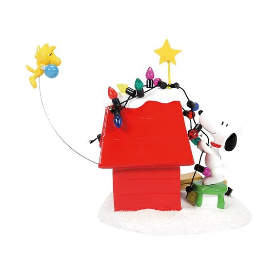 Department 56 Peanuts Dekoration Snoopy's Hundehaus Woodstock Weihnachtsbeleuchtung, aus Kunststoffharz, Kunststoff, Stahl, 20,3 cm rot