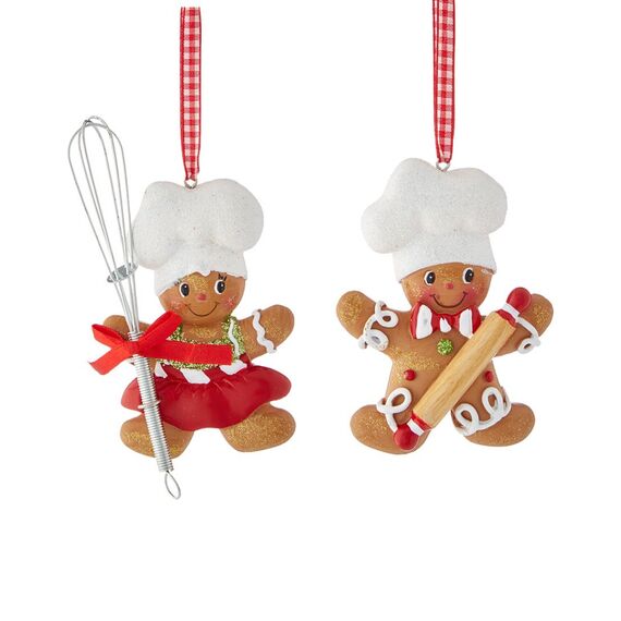 Kurt S. Adler Resin Gingerbread Boy and Girl Baker Christmas Ornaments Set of 2 Assorted