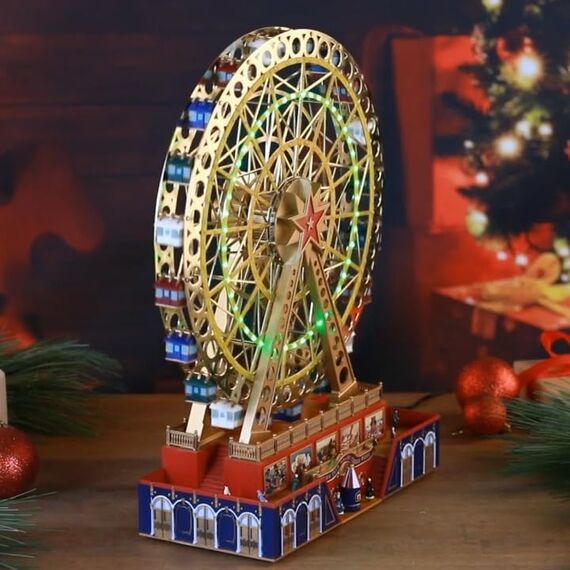 Mr. Christmas World's Fair Grand Riesenrad musikalische animierte Weihnachtsdekoration für den Innenbereich, 38,1 cm, Gold