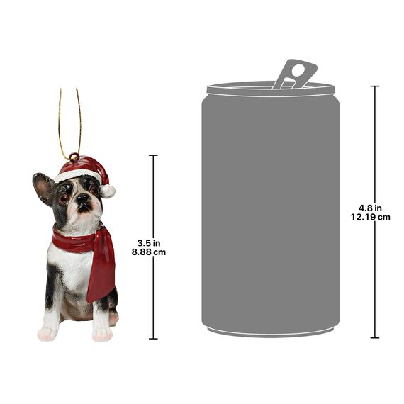 Design Toscano Boston Terrier festlicher Hund Weihnachtsbaumornament Weihnachtsdeko, Polyresin, vollfarbe, 8 cm