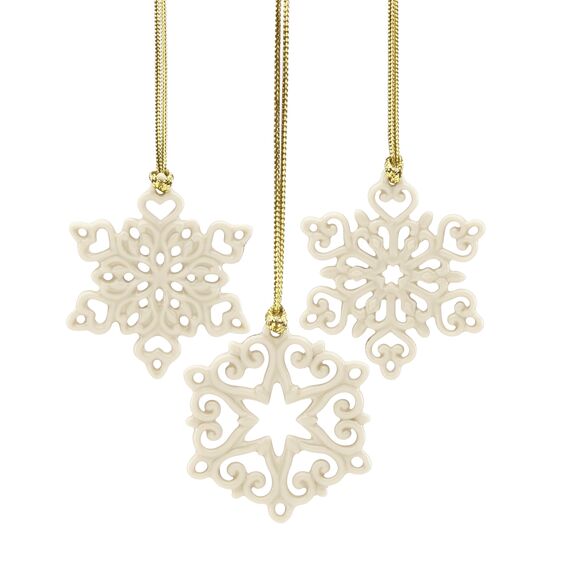 Lenox Mini Schneeflocke 3-teiliges Porzellan-Weihnachtsornament-Set, Weihnachten