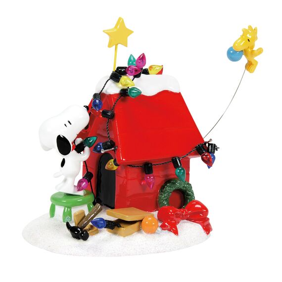 Department 56 Peanuts Dekoration Snoopy's Hundehaus Woodstock Weihnachtsbeleuchtung, aus Kunststoffharz, Kunststoff, Stahl, 20,3 cm rot