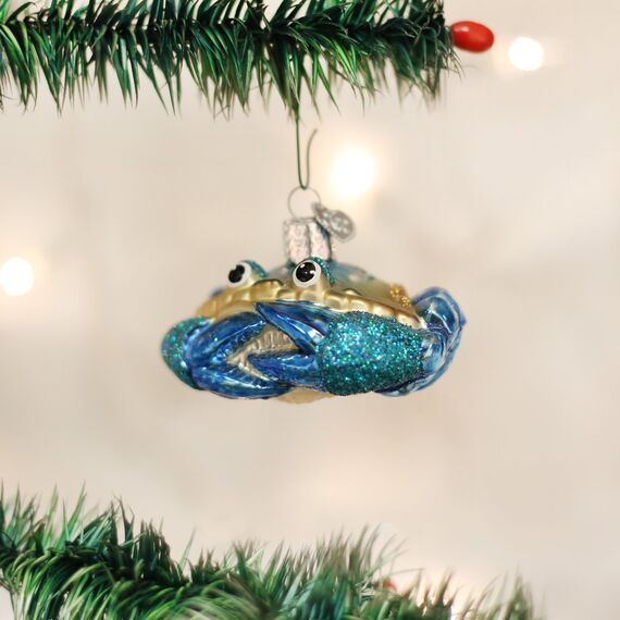 Old World Christmas Blue Crab Old World Weihnachtsschmuck: Krebs und Hummer, Glasornamente für Weihnachtsbaum, Blaue Krabbe, 2¾"