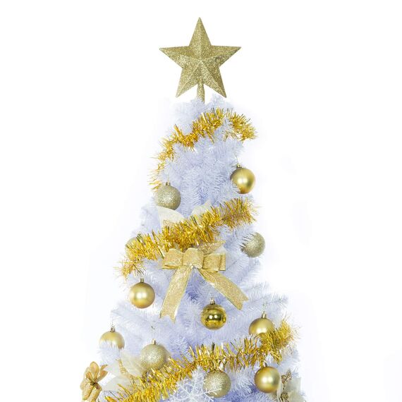 Sunnyglade Künstlicher Weihnachtsbaum, 2,5 m, hochwertig, weiß, 1.400 Spitzen, einfach zu montieren, mit Weihnachtsbaum-Metallständer für den Innen- und Außenbereich (2,5 m)