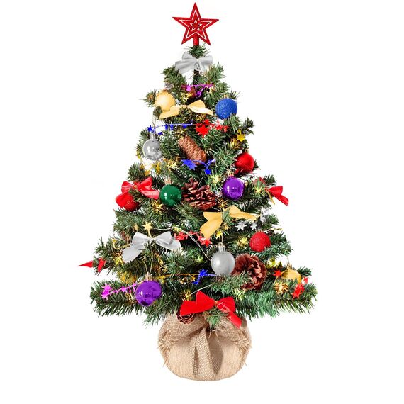Weihnachtsbaum künstlich (WBD) 75 cm grün mit Weihnachtsdeko bunt und Led Lichterkette mit Batteriebox und Fernbedienung künstlicher Christbaum klein Tannenbaum