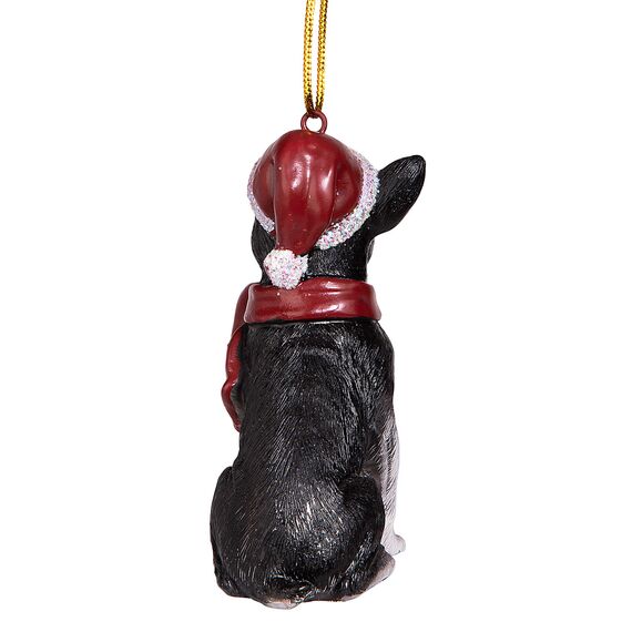 Design Toscano Boston Terrier festlicher Hund Weihnachtsbaumornament Weihnachtsdeko, Polyresin, vollfarbe, 8 cm