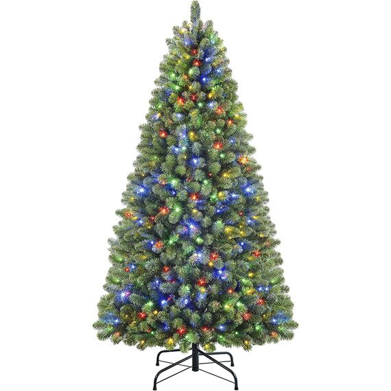 SHareconn 270cm Weihnachtsbaum künstlich mit Beleuchtung, Künstlicher Weihnachtsbaum mit 640 Warmweißen & Mehrfarbigen LED Lichtern, 12 Lichtmodi, 2316 PVC Zweigspitzen, Faltbarem Metallständer
