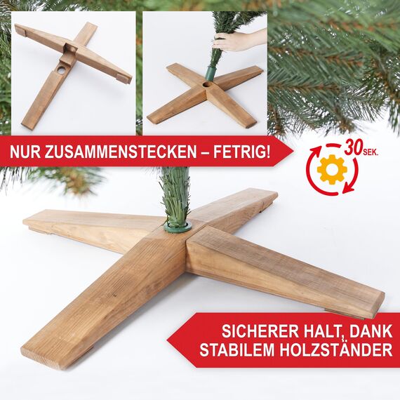 Wolkenland Künstlicher Weihnachtsbaum 220cm, in Premium Qualität - Mit Aufbewahrungstasche und Holzständer – Naturgetreu und mit dicht bestückten Zweigen – Künstliche Weihnachtsbäume