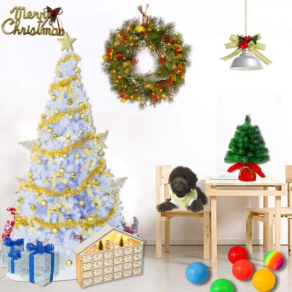 Sunnyglade Künstlicher Weihnachtsbaum, 2,5 m, hochwertig, weiß, 1.400 Spitzen, einfach zu montieren, mit Weihnachtsbaum-Metallständer für den Innen- und Außenbereich (2,5 m)