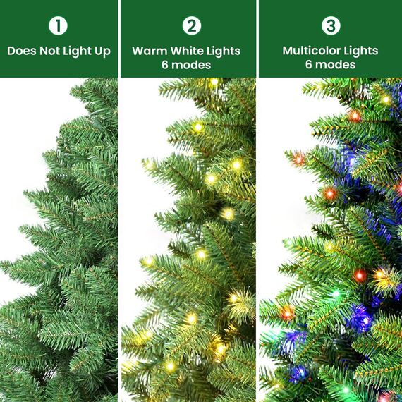 SHareconn 210cm Weihnachtsbaum künstlich mit Beleuchtung, Künstlicher Weihnachtsbaum mit 400 Warmweißen & Mehrfarbigen LED Lichtern, 12 Lichtmodi, 1062 PVC Zweigspitzen, Faltbarem Metallständer