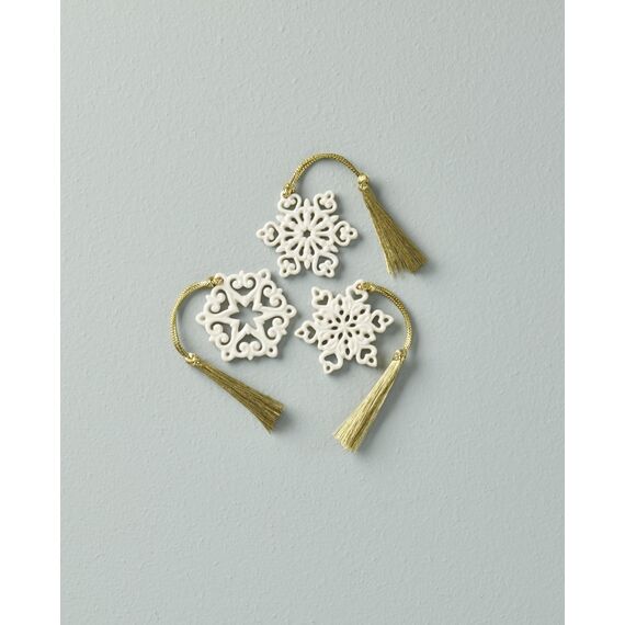 Lenox Mini Schneeflocke 3-teiliges Porzellan-Weihnachtsornament-Set, Weihnachten
