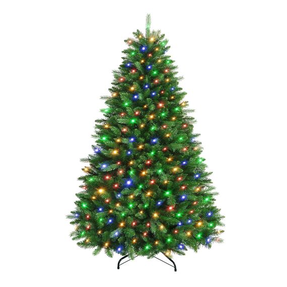SHareconn 180cm Weihnachtsbaum künstlich mit Beleuchtung, Künstlicher Weihnachtsbaum mit 330 Warmweißen & Mehrfarbigen LED Lichtern, 8 Lichtmodi, 1018 PE & PVC Zweigspitzen, Faltbarem Metallständer