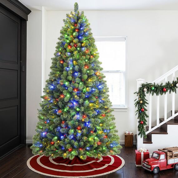 SHareconn 270cm Weihnachtsbaum künstlich mit Beleuchtung, Künstlicher Weihnachtsbaum mit 640 Warmweißen & Mehrfarbigen LED Lichtern, 12 Lichtmodi, 2316 PVC Zweigspitzen, Faltbarem Metallständer