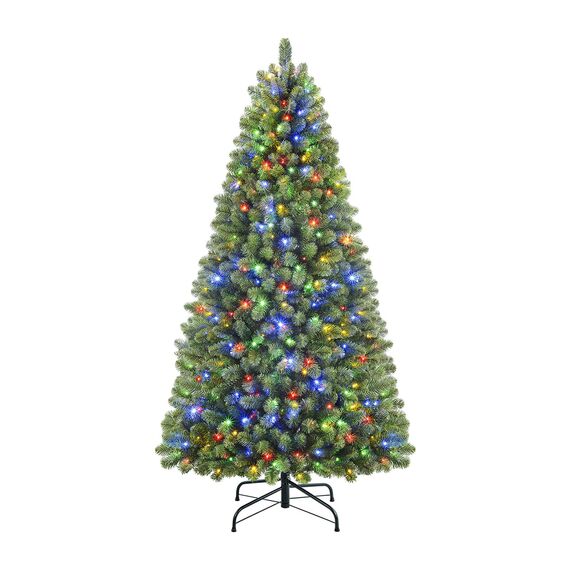 SHareconn 210cm Weihnachtsbaum künstlich mit Beleuchtung, Künstlicher Weihnachtsbaum mit 400 Warmweißen & Mehrfarbigen LED Lichtern, 12 Lichtmodi, 1062 PVC Zweigspitzen, Faltbarem Metallständer