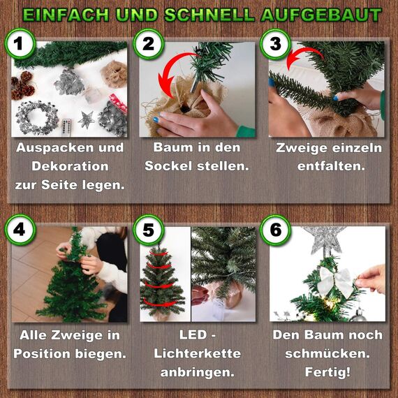 Weihnachtsbaum künstlich (WBD) 75 cm grün mit Weihnachtsdeko Silber und Led Lichterkette mit Batteriebox und Fernbedienung künstlicher Christbaum klein Tannenbaum