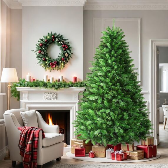 SHareconn 180cm Weihnachtsbaum künstlich mit Beleuchtung, Künstlicher Weihnachtsbaum mit 330 Warmweißen & Mehrfarbigen LED Lichtern, 8 Lichtmodi, 1018 PE & PVC Zweigspitzen, Faltbarem Metallständer
