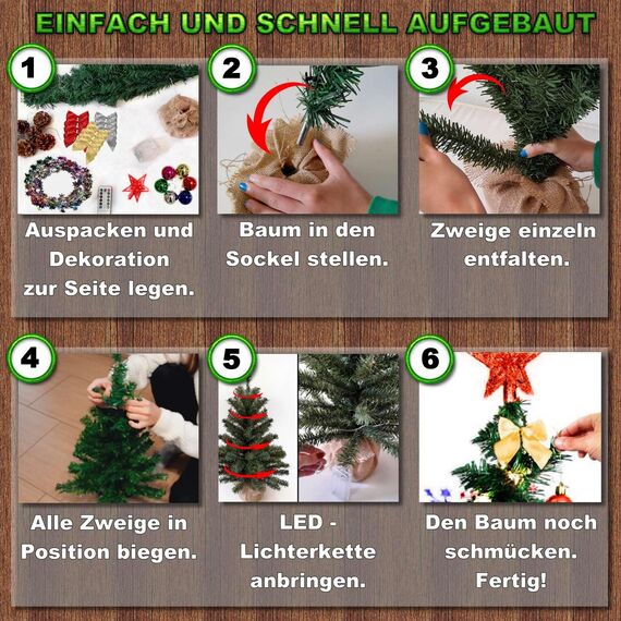 Weihnachtsbaum künstlich (WBD) 60 cm grün mit Weihnachtsdeko bunt und Led Lichterkette mit Batteriebox und Fernbedienung künstlicher Christbaum klein Tannenbaum