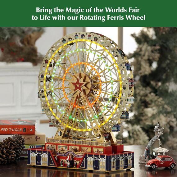 Mr. Christmas World's Fair Grand Riesenrad musikalische animierte Weihnachtsdekoration für den Innenbereich, 38,1 cm, Gold