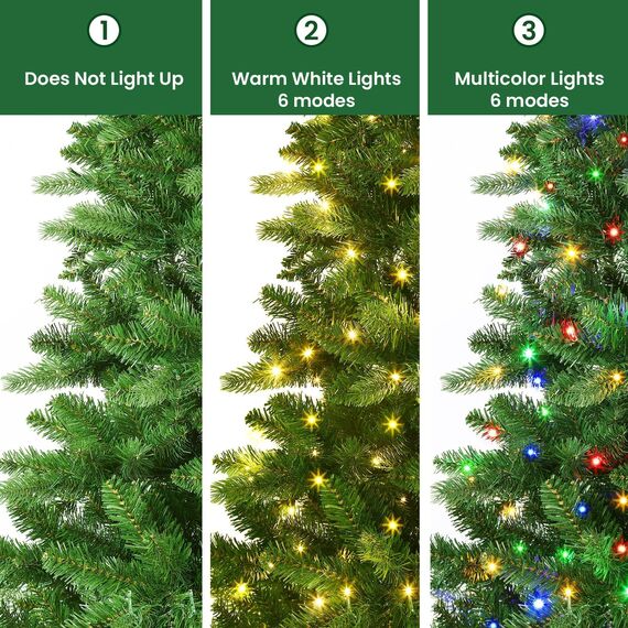 SHareconn 180cm Weihnachtsbaum künstlich mit Beleuchtung, Künstlicher Weihnachtsbaum mit 330 Warmweißen & Mehrfarbigen LED Lichtern, 8 Lichtmodi, 1018 PE & PVC Zweigspitzen, Faltbarem Metallständer