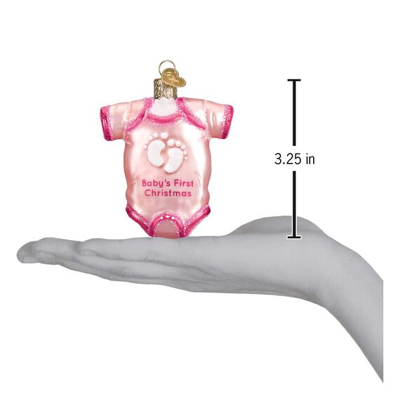 Old World Christmas Rosa Baby-Einteiler, Glas, geblasen, Ornament für Weihnachtsbaum, 7,6 x 7,6 cm