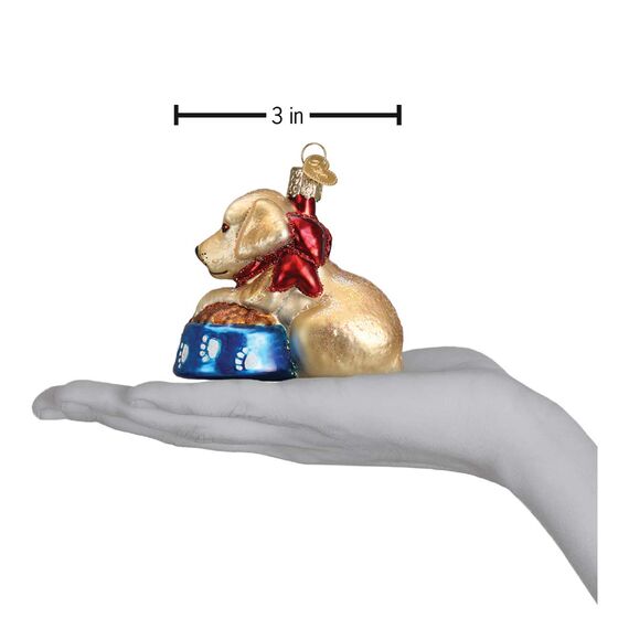 Old World Christmas Christbaumschmuck: Hunde-Kollektion, Glasornamente für Weihnachtsbaum Labrador-Welpe 2x3 Glitzergoldfarben