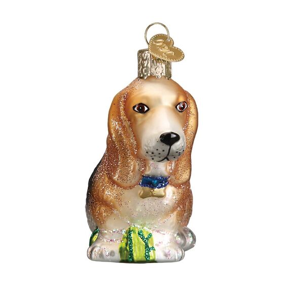 Old World Christmas Christbaumschmuck: Hunde-Kollektion, Glasornamente für Weihnachtsbaum Basset Hound 1.5 x 3 Glitzer Braun