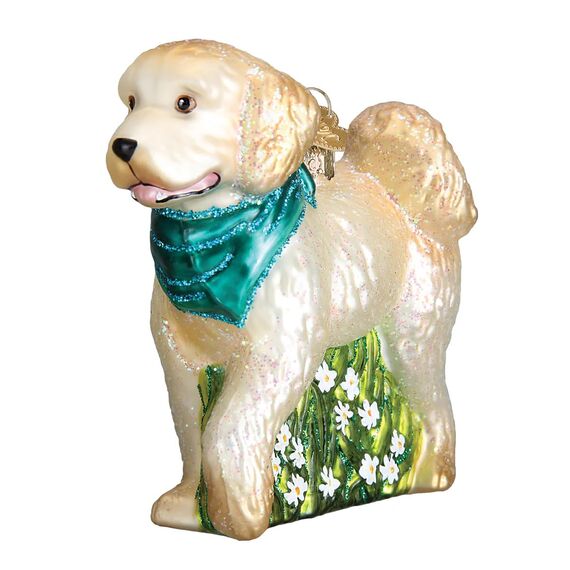 Old World Christmas Christbaumschmuck: Hunde-Kollektion, Glasornamente für Weihnachtsbaum Doodle Dog Weiß/Gold