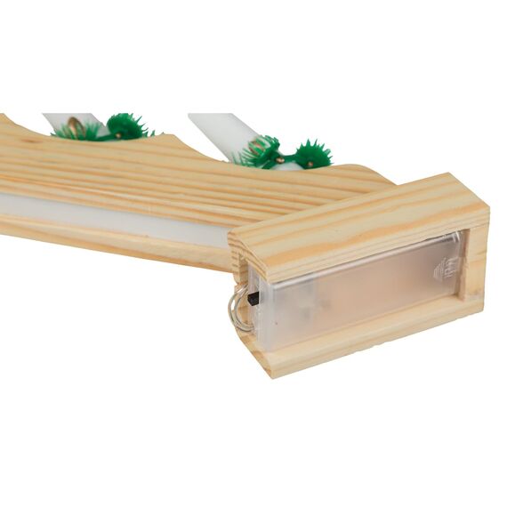 Idena 8582092 - LED Adventsleuchter mit 7 LED Kerzenlichtern in Warmweiß, Schwibbogen aus naturfarbenem Holz, batteriebetrieben, Deko für Innen, als Winter-, Advents- und Weihnachtsdeko