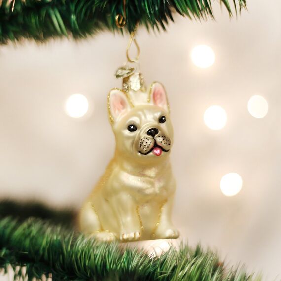Old World Christmas Ornaments Hundekollektion Glasornamente für Weihnachtsbaum, Französische Bulldogge, Glas, beige, 3.5