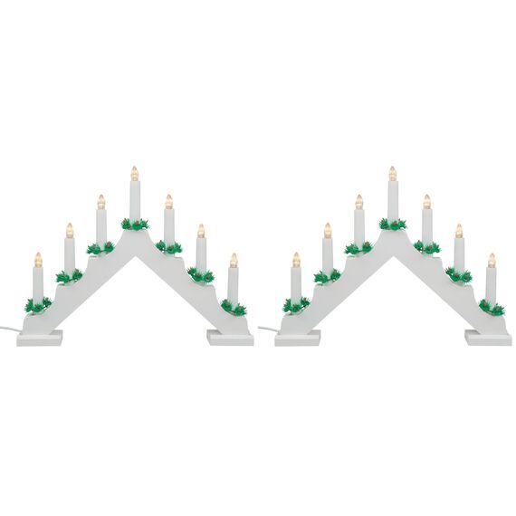 Idena 31837 - LED Adventsleuchter mit 7 LED Kerzenlichtern in Warmweiß, Schwibbogen aus weiß lackiertem Holz, mit Ersatzlampe und Schalter, Deko für Innen, als Winter-, Advents- und Weihnachtsdeko