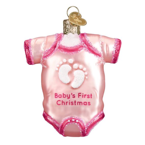 Old World Christmas Rosa Baby-Einteiler, Glas, geblasen, Ornament für Weihnachtsbaum, 7,6 x 7,6 cm