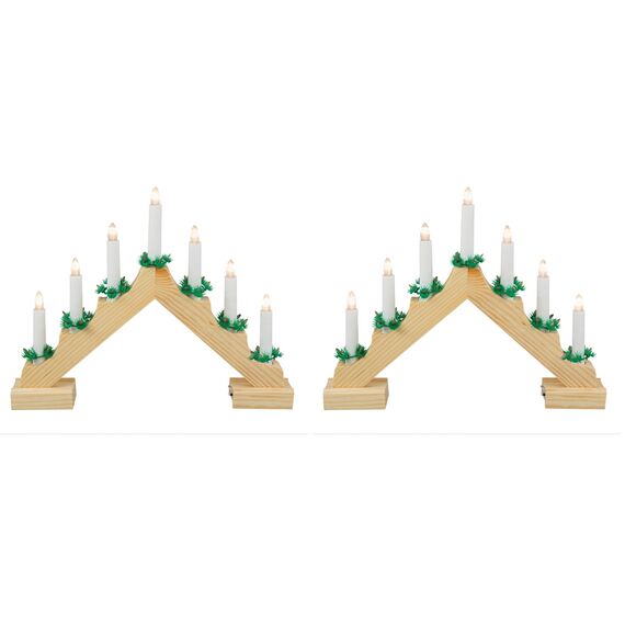 Idena 8582092 - LED Adventsleuchter mit 7 LED Kerzenlichtern in Warmweiß, Schwibbogen aus naturfarbenem Holz, batteriebetrieben, Deko für Innen, als Winter-, Advents- und Weihnachtsdeko