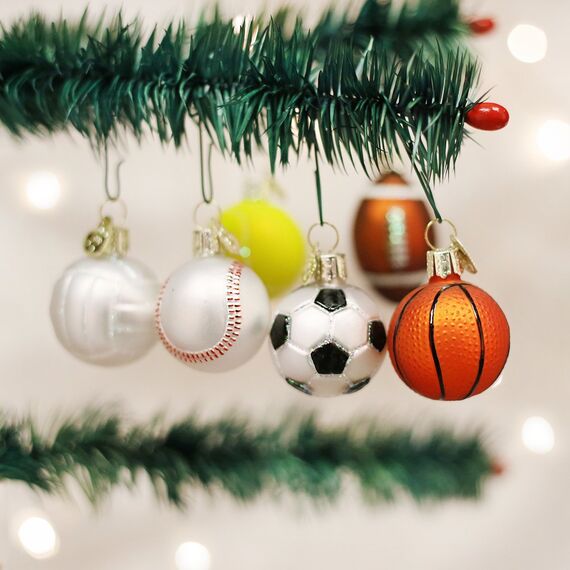 Old World Christmas Ornamente: Asst Miniatur-Sportkugeln aus Glas, geblasene Ornamente für Weihnachtsbaum
