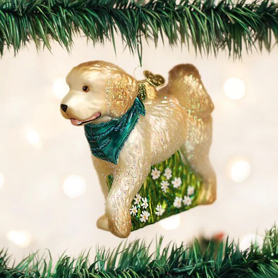 Old World Christmas Christbaumschmuck: Hunde-Kollektion, Glasornamente für Weihnachtsbaum Doodle Dog Weiß/Gold