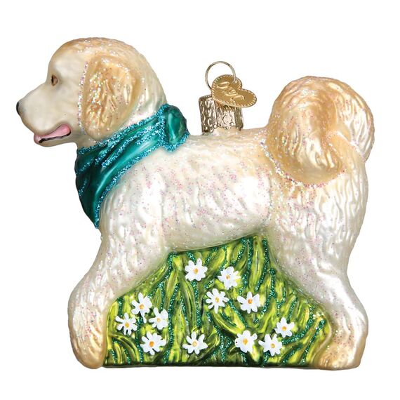 Old World Christmas Christbaumschmuck: Hunde-Kollektion, Glasornamente für Weihnachtsbaum Doodle Dog Weiß/Gold